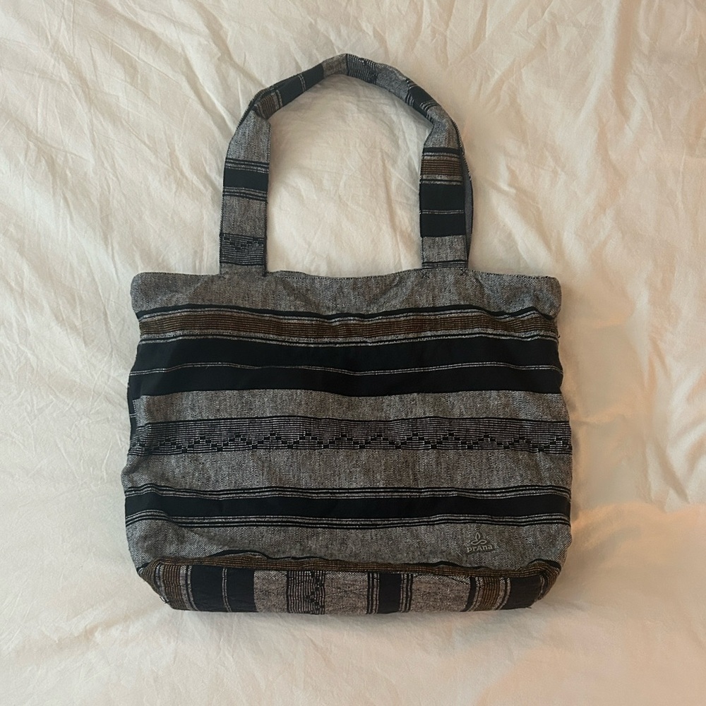 PrAna Cinch Tote Bag Organic Cotton and Hemp Woven Striped